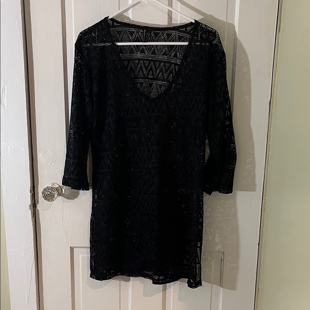 Elegant Black Patterned Swim Coverup